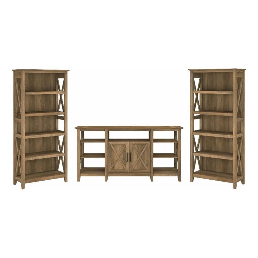 60" Farmhouse TV Stand with 2 Bookcases – Reclaimed Pine