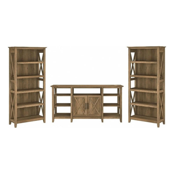 60" Farmhouse TV Stand with 2 Bookcases – Reclaimed Pine