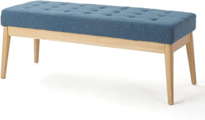 Midcentury Tufted Fabric Bench – Blue