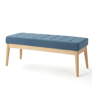 Midcentury Tufted Fabric Bench – Blue