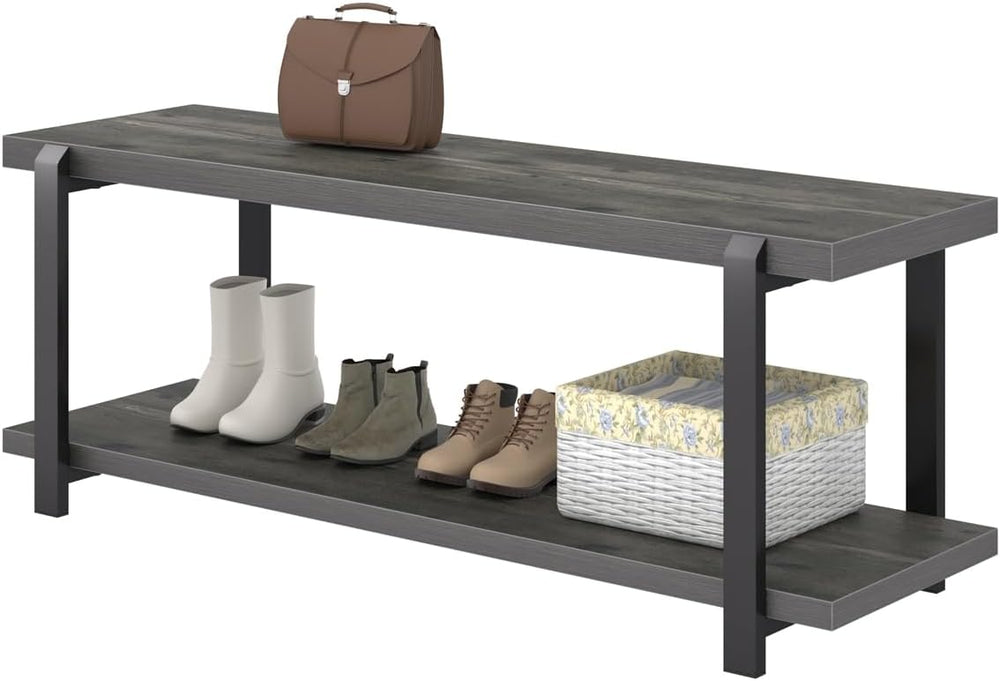 Industrial Entryway Bench with Shoe Storage – 47 Inch