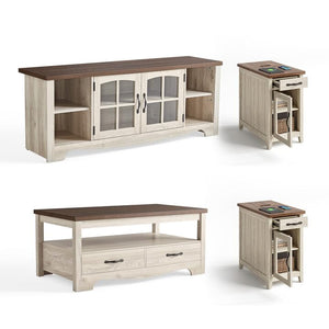 Farmhouse Living Room Table Set 4-Piece with TV Stand, Coffee Table & End Tables