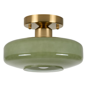 Semi Flush Mount Ceiling Light – Olive Green Milk Glass Shade