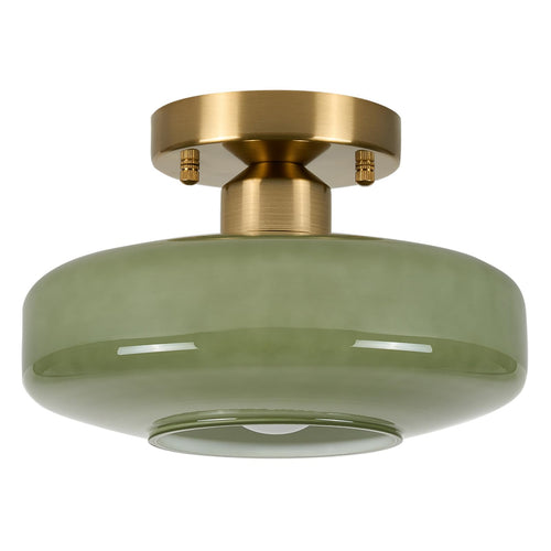 Semi Flush Mount Ceiling Light – Olive Green Milk Glass Shade