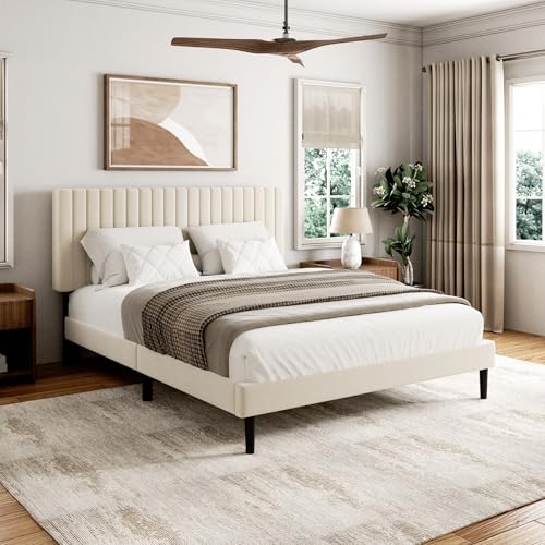 Queen Size Velvet Upholstered Platform Bed Frame