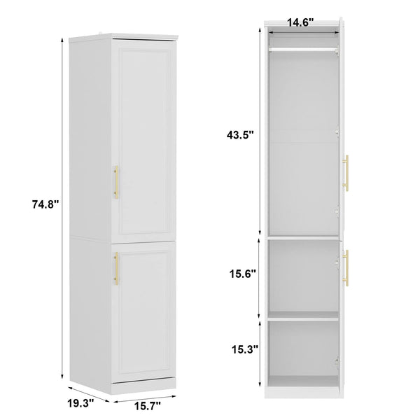Slim Wardrobe Armoire with Clothing Rod & Storage Shelves
