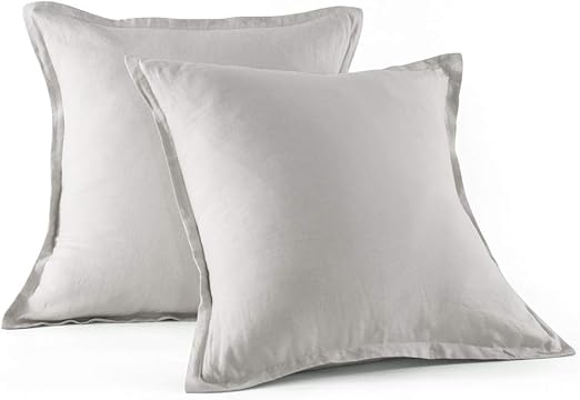 Washed Linen Euro Pillow Shams Set of 2 – 26x26 Ruffled Style