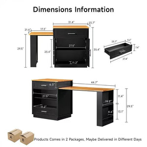 Expandable Kitchen Island with Dining Table & Storage