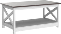 Rainbow Sophia Coffee Table, Modern Farmhouse Wood Coffee Table with 2-Tier Storage, 40 Inch, Sargent Oak