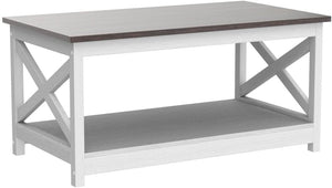 Rainbow Sophia Coffee Table, Modern Farmhouse Wood Coffee Table with 2-Tier Storage, 40 Inch, Sargent Oak