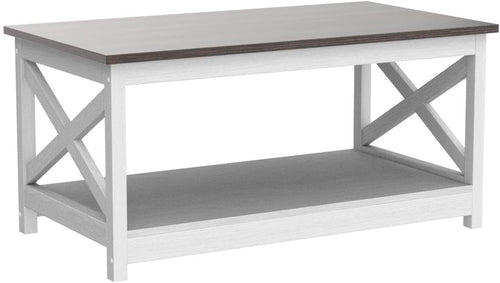 Rainbow Sophia Coffee Table, Modern Farmhouse Wood Coffee Table with 2-Tier Storage, 40 Inch, Sargent Oak