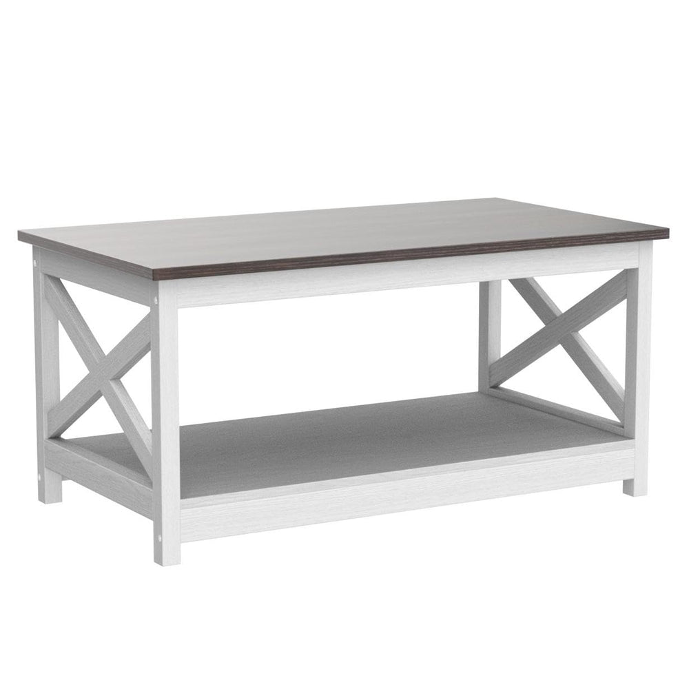 Rainbow Sophia Coffee Table, Modern Farmhouse Wood Coffee Table with 2-Tier Storage, 40 Inch, Sargent Oak