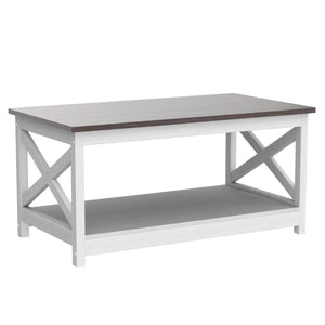 Rainbow Sophia Coffee Table, Modern Farmhouse Wood Coffee Table with 2-Tier Storage, 40 Inch, Sargent Oak