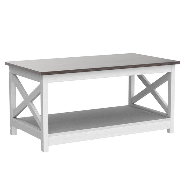Rainbow Sophia Coffee Table, Modern Farmhouse Wood Coffee Table with 2-Tier Storage, 40 Inch, Sargent Oak