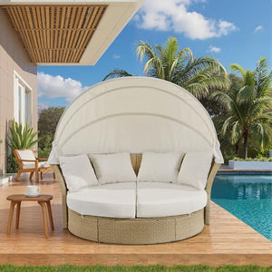 Outdoor Convertible Patio Daybed with Retractable Canopy