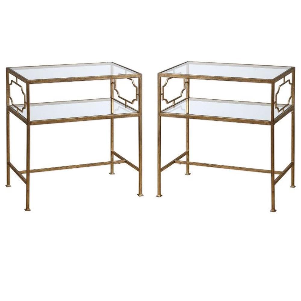 Gold Metal & Glass Side Table Set of 2