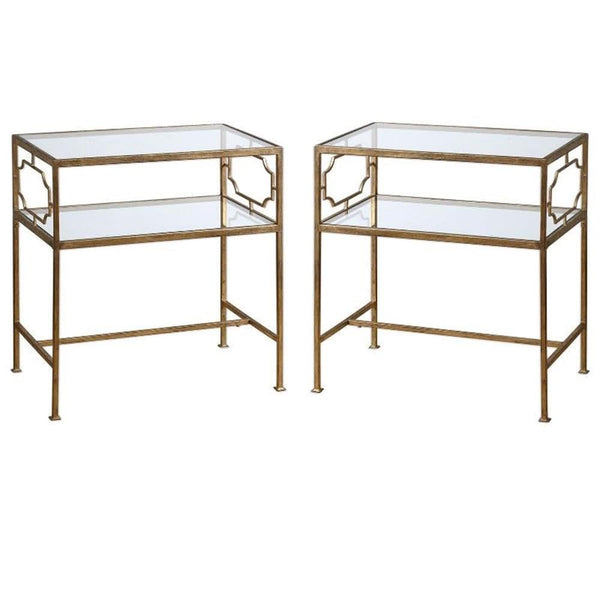 Gold Metal & Glass Side Table Set of 2