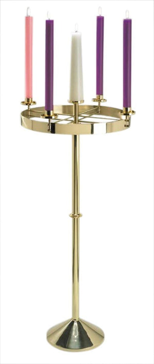 Standing Advent Wreath Candle Holder – Polished Brass, 48 Inch