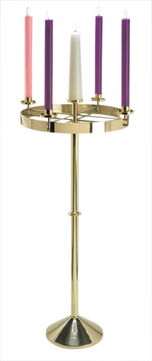 Standing Advent Wreath Candle Holder – Polished Brass, 48 Inch