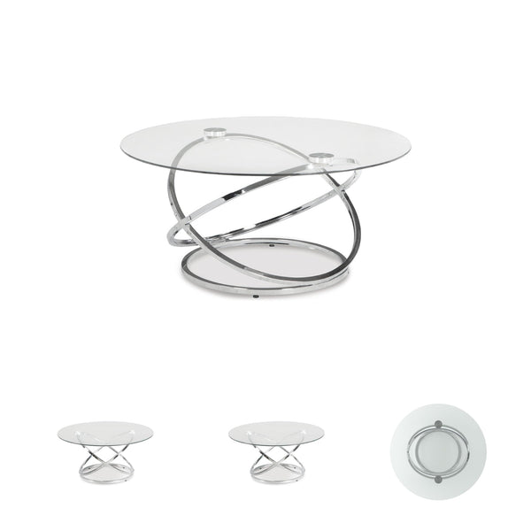 Chrome Round 3-Piece Coffee Table and End Table Set