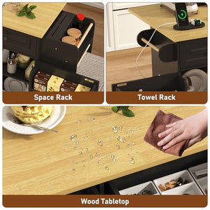 Rolling Kitchen Island with Power Outlet & Drop Leaf