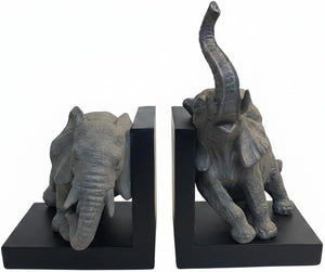 Elephant Bookends – Gray & Black Resin Duo