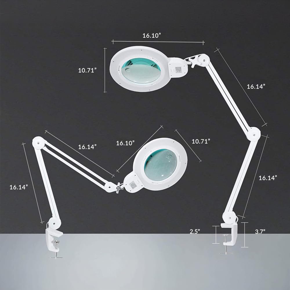XL Bifocal LED Magnifying Lamp with Adjustable Arm & Clamp
