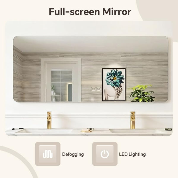 60-Inch Modern Bathroom Vanity with LED Mirror & Solid Wood Cabinet