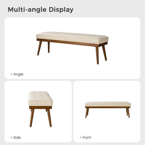 55.5" Button-Tufted Genuine Leather Entryway Bench