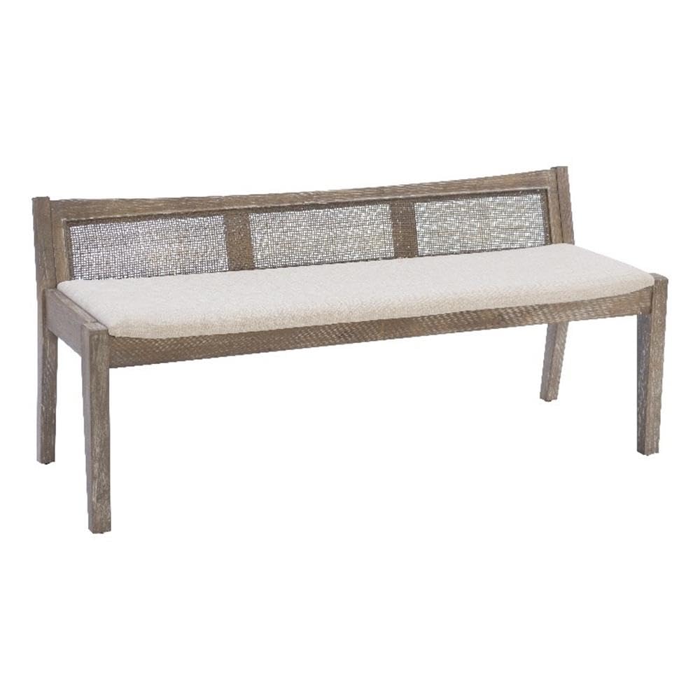 Transitional Wood Bench with Woven Cane Back