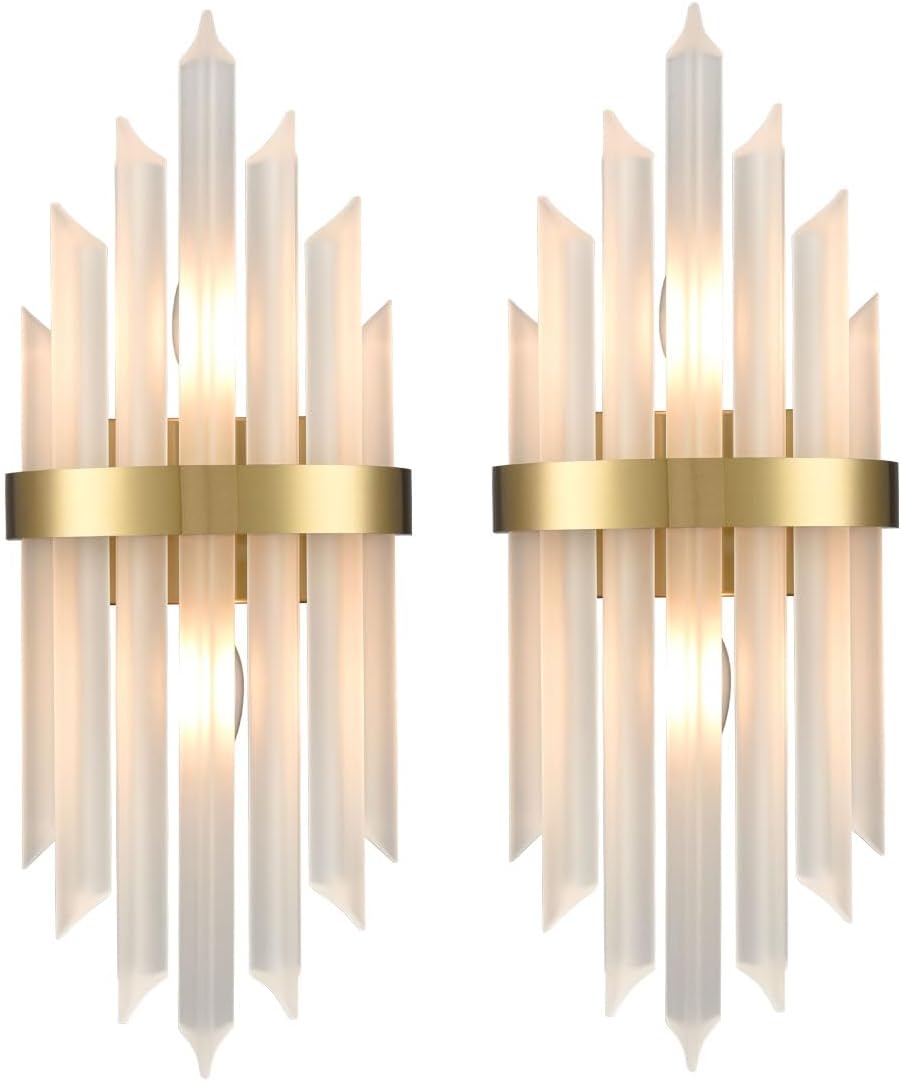 Gold Crystal Wall Sconces Set of 2 – Modern Vanity Light Fixtures