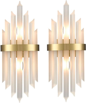 Gold Crystal Wall Sconces Set of 2 – Modern Vanity Light Fixtures