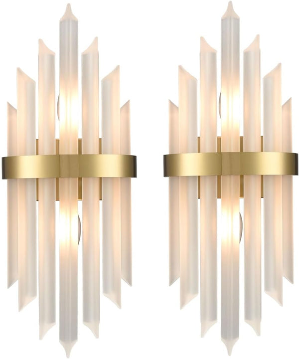Gold Crystal Wall Sconces Set of 2 – Modern Vanity Light Fixtures