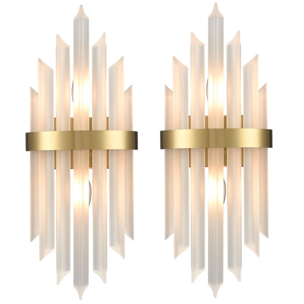 Gold Crystal Wall Sconces Set of 2 – Modern Vanity Light Fixtures