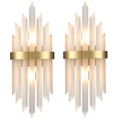 Gold Crystal Wall Sconces Set of 2 – Modern Vanity Light Fixtures