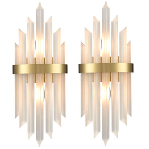 Gold Crystal Wall Sconces Set of 2 – Modern Vanity Light Fixtures