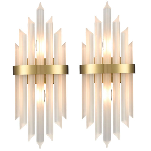 Gold Crystal Wall Sconces Set of 2 – Modern Vanity Light Fixtures