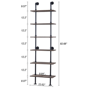 6-Tier Industrial Ladder Bookshelf with Metal Frame