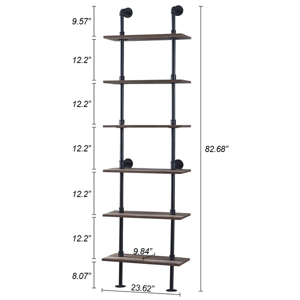 6-Tier Industrial Ladder Bookshelf with Metal Frame
