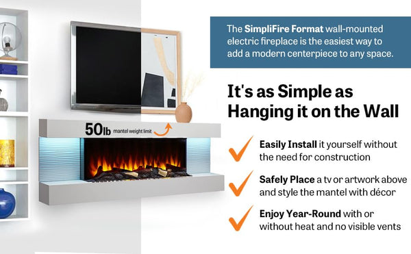 Wall Mount Electric Fireplace with Floating Mantel