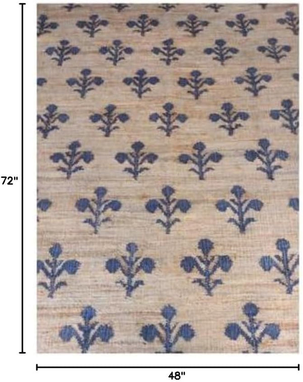 Cotton Jute Kilim Area Rug 4x6 – Floral Turkish Handmade Carpet