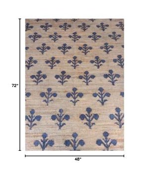 Cotton Jute Kilim Area Rug 4x6 – Floral Turkish Handmade Carpet