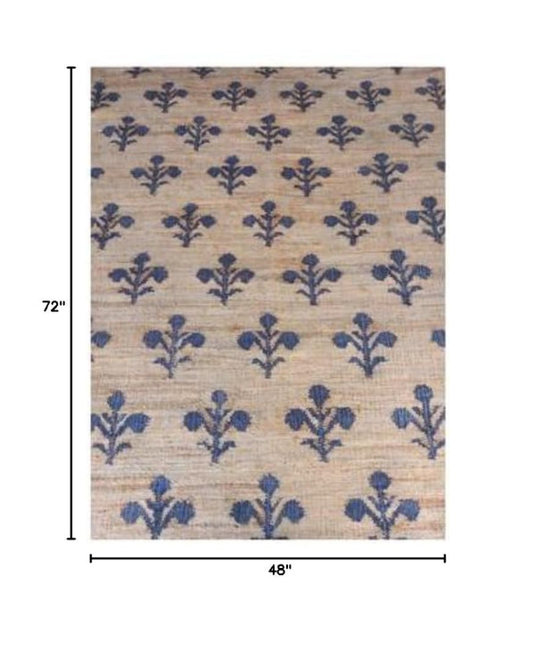 Cotton Jute Kilim Area Rug 4x6 – Floral Turkish Handmade Carpet