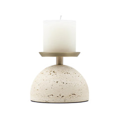 Marble Pillar Candle Holder with Brass Tray – Natural Stone Centerpiece