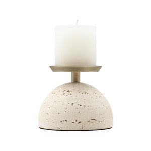 Marble Pillar Candle Holder with Brass Tray – Natural Stone Centerpiece