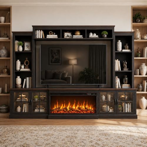 98" Farmhouse TV Stand with Fireplace & Barn Doors