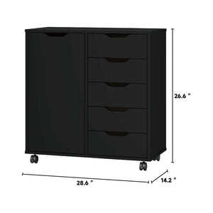 5-Drawer Chest with Door & Wheels – Wood Storage Dresser Cabinet