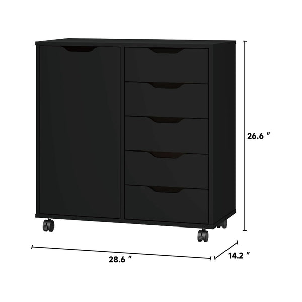 5-Drawer Chest with Door & Wheels – Wood Storage Dresser Cabinet