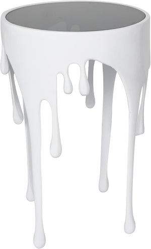 Round Aluminum Accent Table with Glass Top