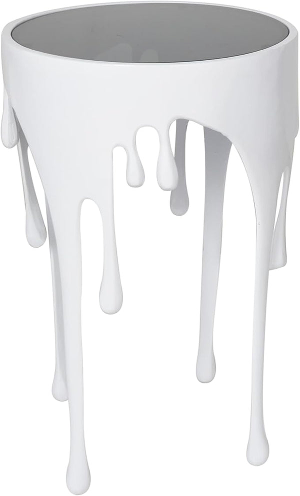 Round Aluminum Accent Table with Glass Top